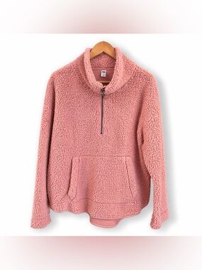 OLD NAVY sherpa fleece pullover quarter zip pink cozy sweater